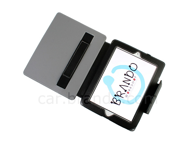 iPad 2 Leather Case with Elastic Velcro Strap Car Mount